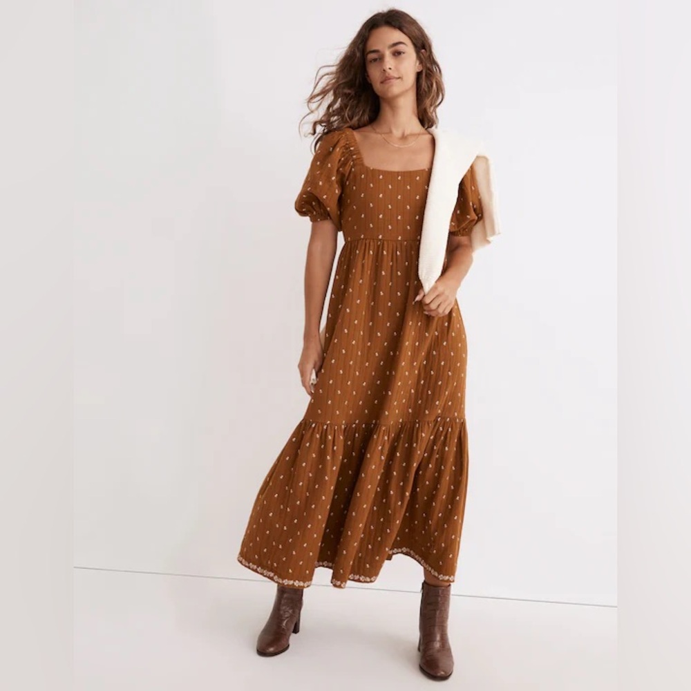 Madewell Quilted Tiered Midi Dress in Welsh Blossoms